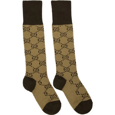 Shop Gucci Beige And Brown Gg Supreme Socks In 9764 Beige