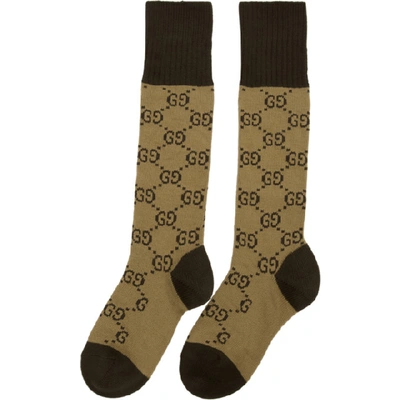 Shop Gucci Beige And Brown Gg Supreme Socks In 9764 Beige