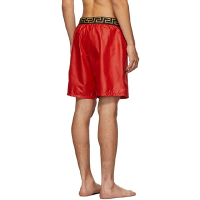 Shop Versace Underwear Red Greek Key Medusa Swim Shorts In A85n Red