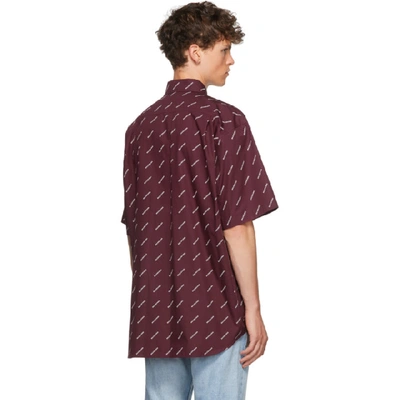 Shop Balenciaga Burgundy All Over Logo Short Sleeve Shirt In 9030 Brgwht