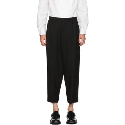 Shop Yohji Yamamoto Black Wool Oversized Trousers