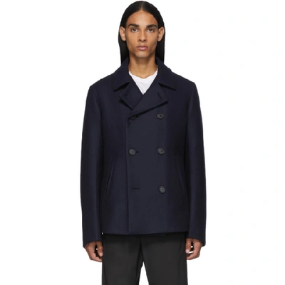 Shop Prada Navy Short Peacoat In Blue