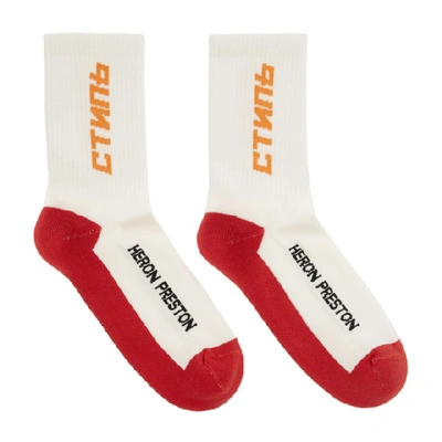 Shop Heron Preston White And Red Style Long Socks In 2119 Redorg