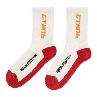 Shop Heron Preston White And Red Style Long Socks In 2119 Redorg