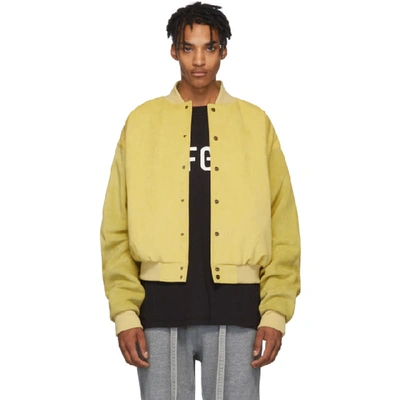 Shop Fear Of God Yellow Suede Sixth Collection Varsity Jacket In 705ggylw