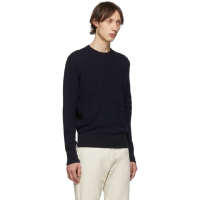 Shop Thom Browne Navy Baby Cable Knit Crewneck Sweater In 415 Navy