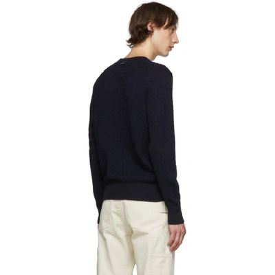 Shop Thom Browne Navy Baby Cable Knit Crewneck Sweater In 415 Navy