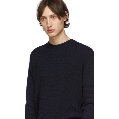 Shop Thom Browne Navy Baby Cable Knit Crewneck Sweater In 415 Navy