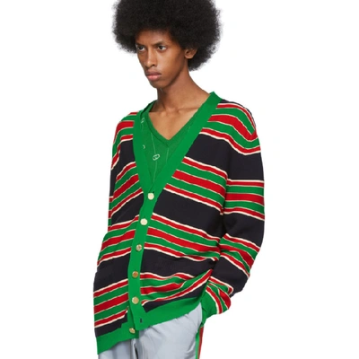 Shop Gucci Navy Striped Cardigan In 4548 Dark B