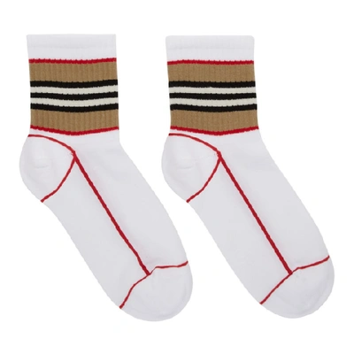 Shop Burberry White Icon Stripe Sport Socks