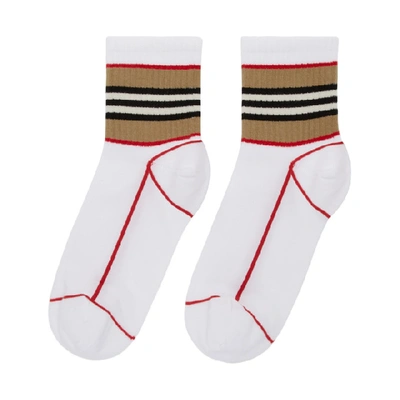 Shop Burberry White Icon Stripe Sport Socks