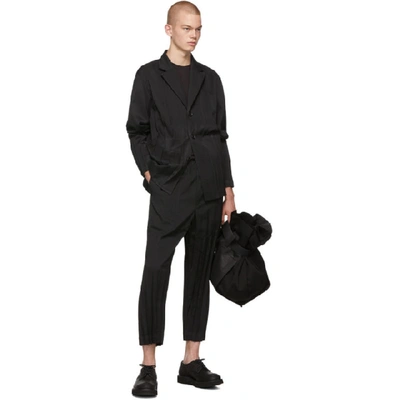 Shop Issey Miyake Men Black Wool Wrinkle Elastic Trousers In 15.black