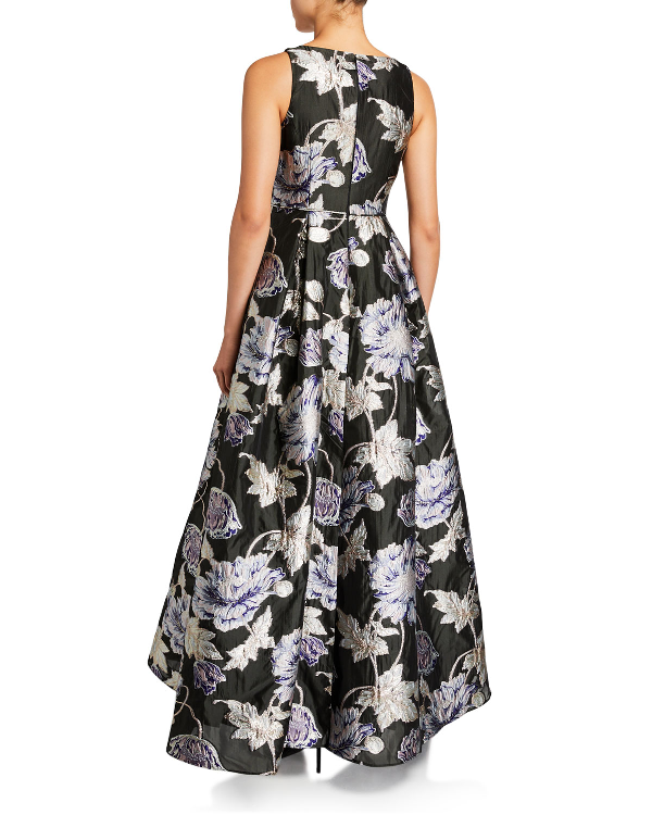 Aidan Mattox Floral Brocade V-neck Sleeveless Ball Gown In Aubergine | ModeSens