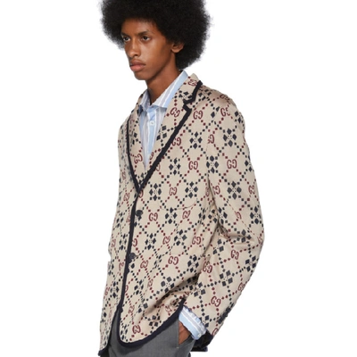 Shop Gucci Beige Knit Gg Blazer In 2154 Beige