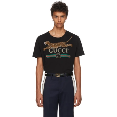 Black Washed Cotton Jersey Oversize T-Shirt With Gucci Logo