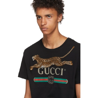 Gucci Leopard & Logo Cotton Jersey T-shirt In Black | ModeSens