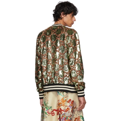 Shop Gucci Green Gg Sequin Bomber Jacket In 3287 Green