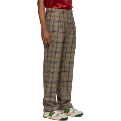 Shop Gucci Brown Plaid Cuffed Trousers In 2167 Grey