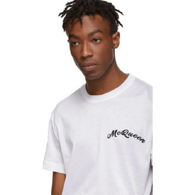 Shop Alexander Mcqueen White Embroidered Logo T-shirt In 9000 White