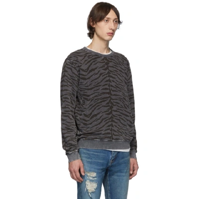 Shop Saint Laurent Black And Grey Zebra Print Sweatshirt In 1089 Blkant