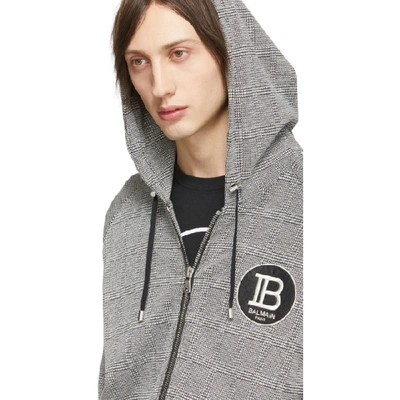 Shop Balmain Black And White Prince Of Wales Hoodie In Yad Gris/bl