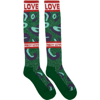 Shop Charles Jeffrey Loverboy Green & Blue Loverboy Monster Socks