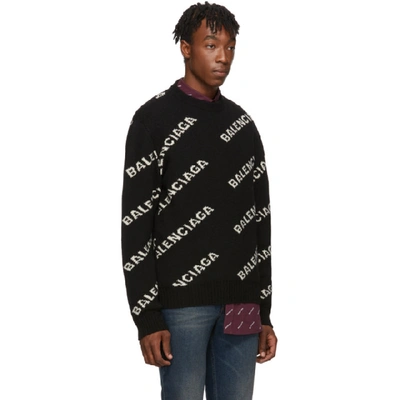 Shop Balenciaga Black & White All Over Logo Sweater In 1070 Blkwht