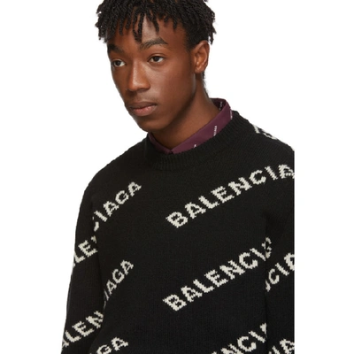 Shop Balenciaga Black & White All Over Logo Sweater In 1070 Blkwht