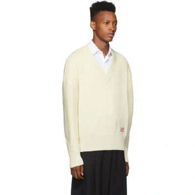 Shop Ami Alexandre Mattiussi Off-white Oversized V-neck Sweater In Ecru