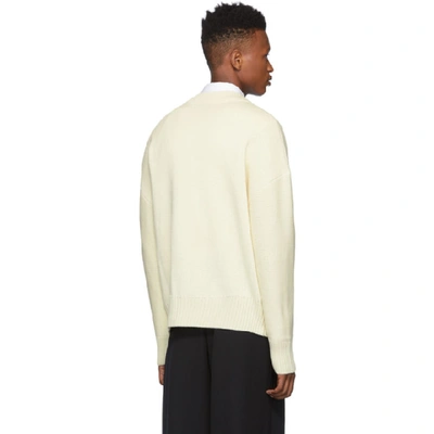 Shop Ami Alexandre Mattiussi Off-white Oversized V-neck Sweater In Ecru