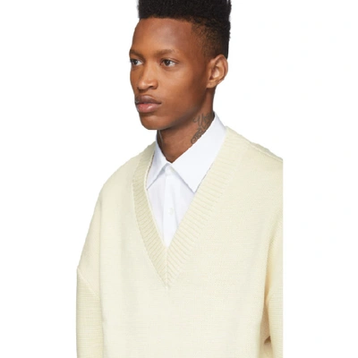 Shop Ami Alexandre Mattiussi Off-white Oversized V-neck Sweater In Ecru