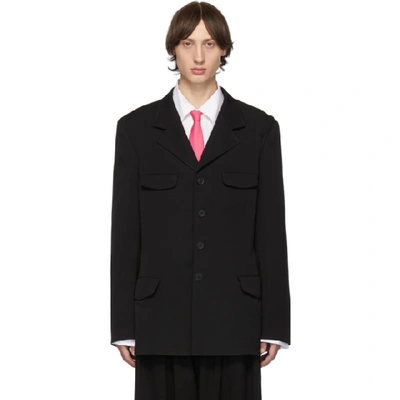 Shop Yohji Yamamoto Black Shoulder Belted Jacket