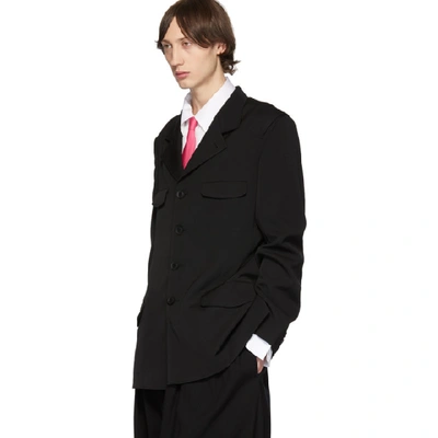 Shop Yohji Yamamoto Black Shoulder Belted Jacket