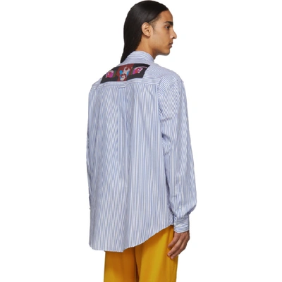 Shop Stella Mccartney White And Blue The Beatles Edition Striped No Pocket Shirt In 9062 Blue