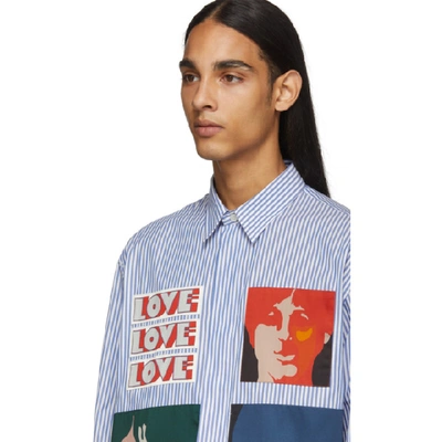 Shop Stella Mccartney White And Blue The Beatles Edition Striped No Pocket Shirt In 9062 Blue