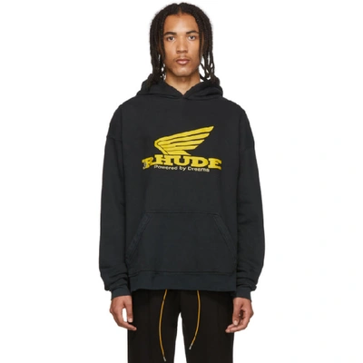 Shop Rhude Black And Yellow Rhonda Hoodie In Blk Black