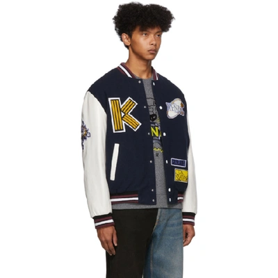 Shop Kenzo Navy & Off-white Varsity 'tiger Mountain' Jacket