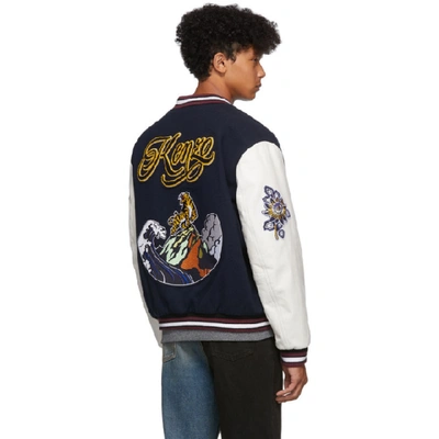 Shop Kenzo Navy & Off-white Varsity 'tiger Mountain' Jacket