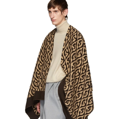 Shop Gucci Beige Logo Rhombus Wool Poncho In 9764 Beige