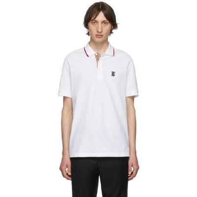 Shop Burberry White Icon Stripe Walton Polo