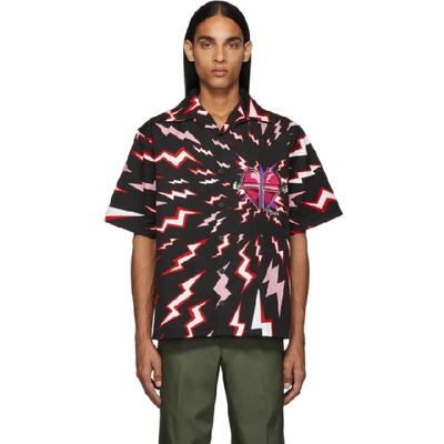 Shop Prada Black & Red Thunder Print Shirt In Lacquer Red