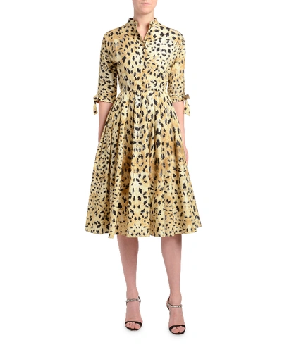 Shop Prada 1/2-sleeve Leopard-print Poplin Shirtdress