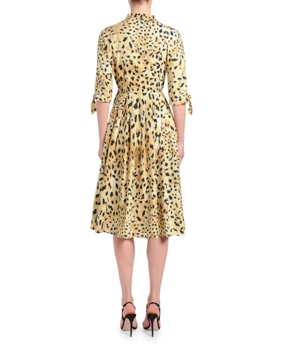 Shop Prada 1/2-sleeve Leopard-print Poplin Shirtdress