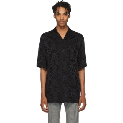 Shop Versace Black Silk Damask Short Sleeve Shirt In A408 Nero