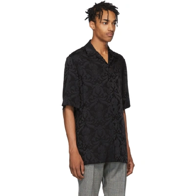 Shop Versace Black Silk Damask Short Sleeve Shirt In A408 Nero