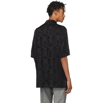 Shop Versace Black Silk Damask Short Sleeve Shirt In A408 Nero