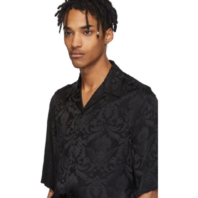 Shop Versace Black Silk Damask Short Sleeve Shirt In A408 Nero