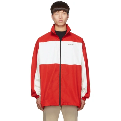 Shop Balenciaga Red And White Zip-up Jacket In 6403 Vermil