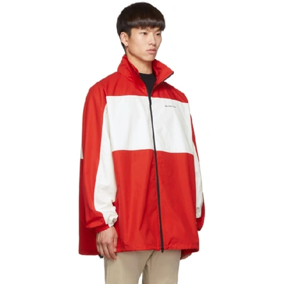 Shop Balenciaga Red And White Zip-up Jacket In 6403 Vermil