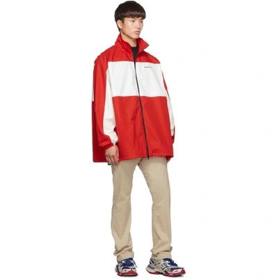 Shop Balenciaga Red And White Zip-up Jacket In 6403 Vermil